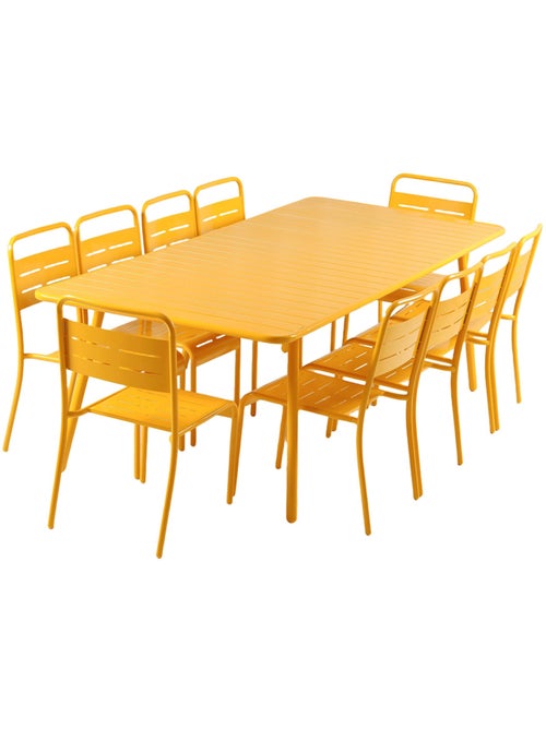 BERGAME Ensemble table de jardin 234 cm et 10 chaises jaune - Kiabi