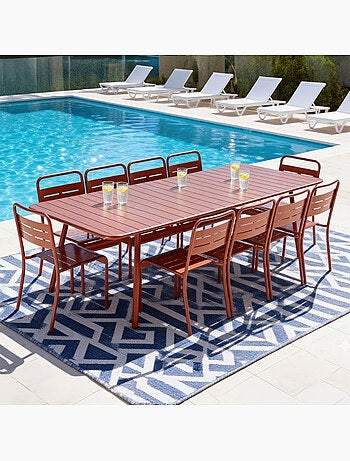 BERGAME Ensemble table de jardin 234 cm et 10 chaises jaune