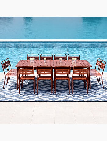 BERGAME Ensemble table de jardin 234 cm et 10 chaises jaune