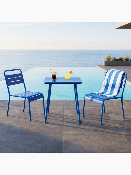 BERGAME Ensemble table de jardin carrée 50cm et 2 chaises bleu - Kiabi