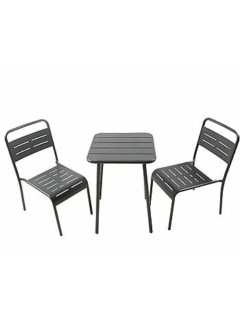 BERGAME Ensemble table de jardin carrée 50cm et 2 chaises