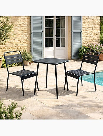 BERGAME Ensemble table de jardin carrée 50cm et 2 chaises