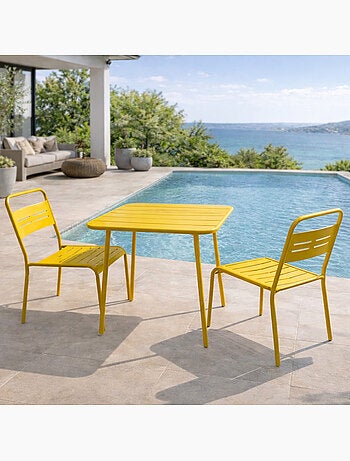BERGAME Ensemble table de jardin carrée 50cm et 2 chaises vert