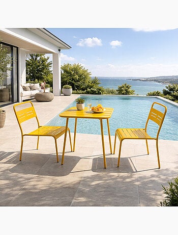 BERGAME Ensemble table de jardin carrée 50cm et 2 chaises vert