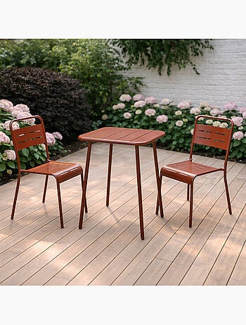 BERGAME Ensemble table de jardin carrée 50cm et 2 chaises vert