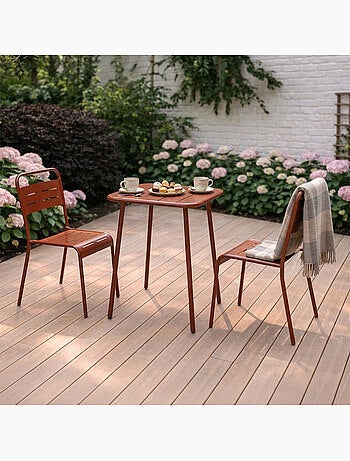 BERGAME Ensemble table de jardin carrée 50cm et 2 chaises vert