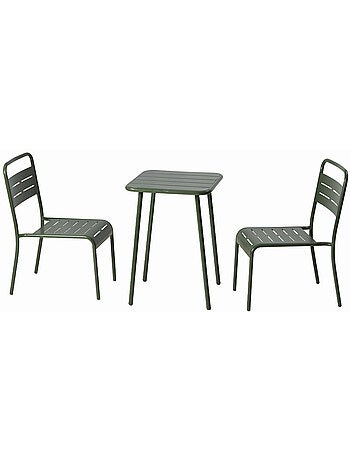 BERGAME Ensemble table de jardin carrée 50cm et 2 chaises vert