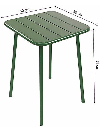 BERGAME Ensemble table de jardin carrée 50cm et 2 chaises vert