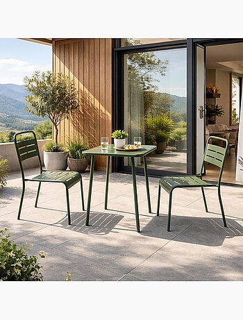 BERGAME Ensemble table de jardin carrée 50cm et 2 chaises vert