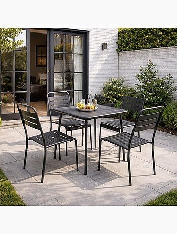 BERGAME Ensemble table de jardin carrée 70cm et 4 chaises