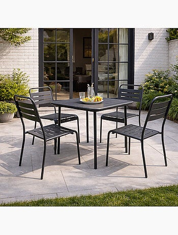 BERGAME Ensemble table de jardin carrée 70cm et 4 chaises