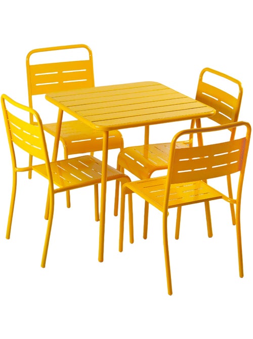 BERGAME Ensemble table de jardin carrée 70cm et 4 chaises jaune - Kiabi