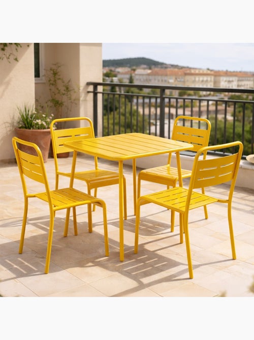 BERGAME Ensemble table de jardin carrée 70cm et 4 chaises jaune - Kiabi