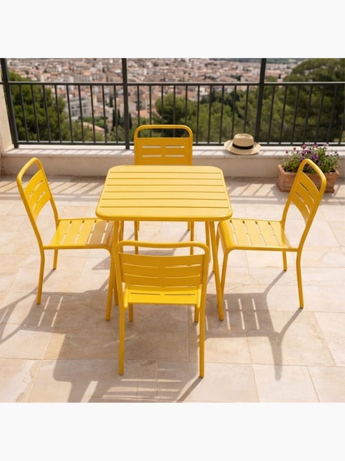 BERGAME Ensemble table de jardin carrée 70cm et 4 chaises jaune - Kiabi
