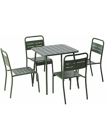 BERGAME Ensemble table de jardin carrée 70cm et 4 chaises vert