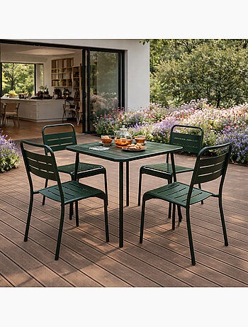 BERGAME Ensemble table de jardin carrée 70cm et 4 chaises vert
