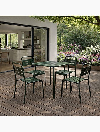 BERGAME Ensemble table de jardin carrée 70cm et 4 chaises vert