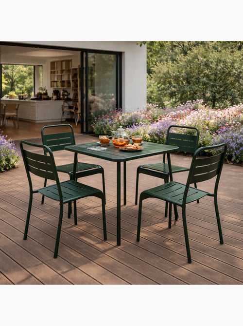 BERGAME Ensemble table de jardin carrée 70cm et 4 chaises vert - Kiabi