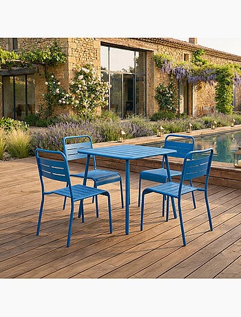 BERGAME Ensemble table de jardin carrée 70cm et 4 chaises vert