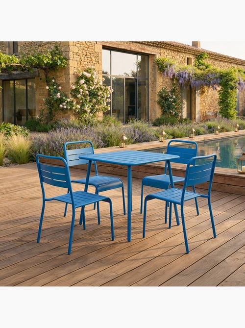 BERGAME Ensemble table de jardin carrée et 4 chaises bleu - Kiabi