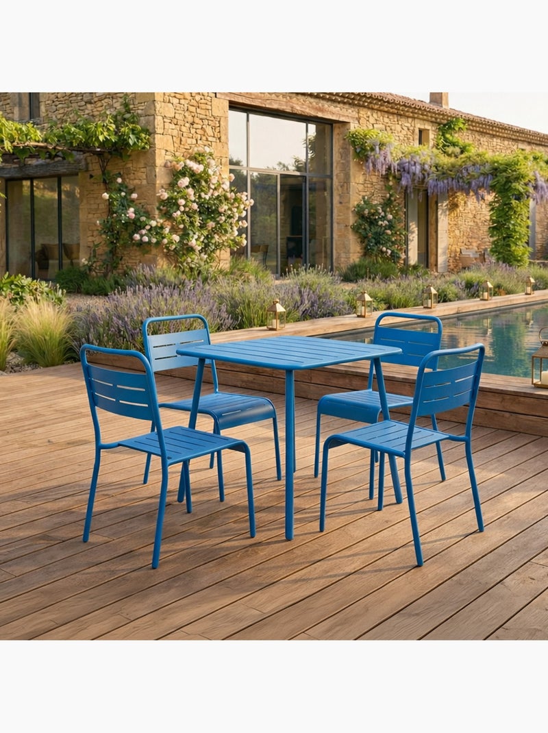 BERGAME Ensemble table de jardin carrée et 4 chaises bleu Bleu - Kiabi