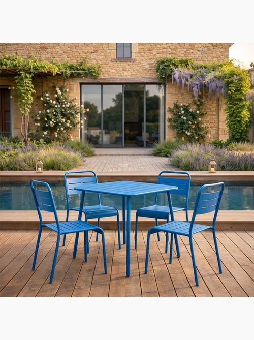 BERGAME Ensemble table de jardin carrée et 4 chaises bleu - Kiabi