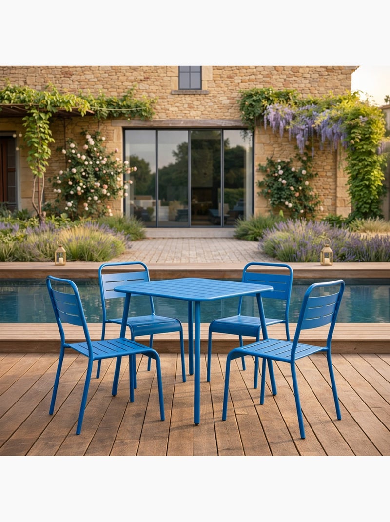 BERGAME Ensemble table de jardin carrée et 4 chaises bleu Bleu - Kiabi