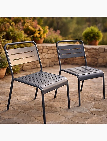 BERGAME Lot de 2 chaises de jardin empilables gris foncé