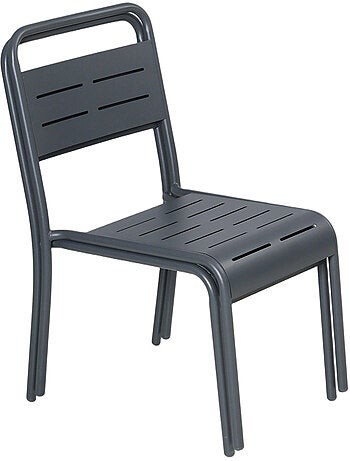 BERGAME Lot de 2 chaises de jardin empilables gris foncé