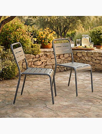 BERGAME Lot de 2 chaises de jardin empilables gris foncé