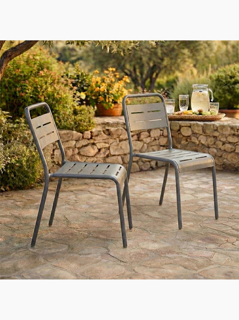 BERGAME Lot de 2 chaises de jardin empilables gris foncé Gris - Kiabi