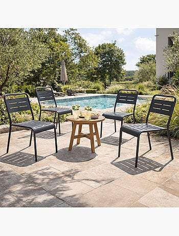 BERGAME Lot de 4 chaises de jardin empilables gris foncé