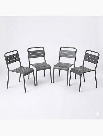 BERGAME Lot de 4 chaises de jardin empilables gris foncé