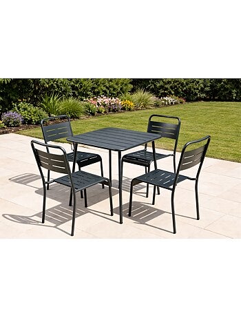 BERGAME Lot de 4 chaises de jardin empilables gris foncé