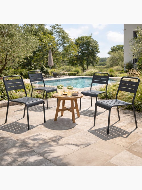 BERGAME Lot de 4 chaises de jardin empilables gris foncé - Kiabi