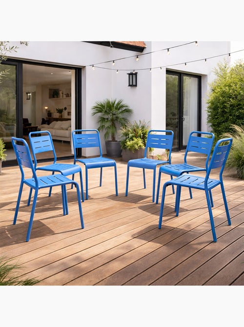 BERGAME Lot de 6 chaises de jardin empilables bleues - Kiabi