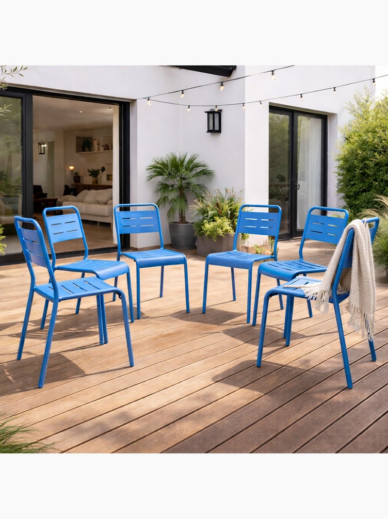 BERGAME Lot de 6 chaises de jardin empilables bleues Bleu - Kiabi