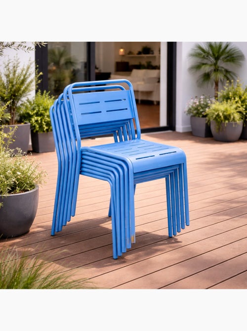 BERGAME Lot de 6 chaises de jardin empilables bleues - Kiabi