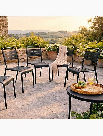 BERGAME Lot de 6 chaises de jardin empilables gris foncé