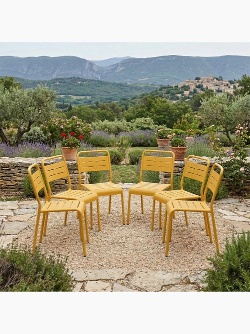 BERGAME Lot de 6 chaises de jardin empilables jaunes - Kiabi