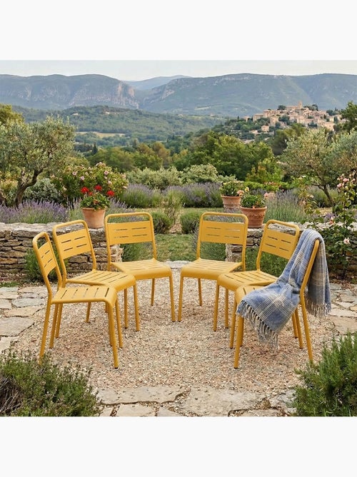 BERGAME Lot de 6 chaises de jardin empilables jaunes - Kiabi