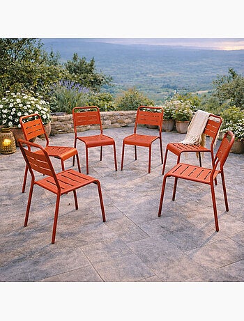 BERGAME Lot de 6 chaises de jardin empilables jaunes