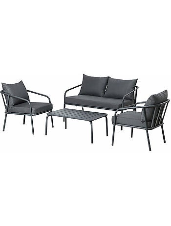 BERGAME Salon de jardin 4 places gris foncé