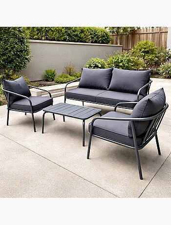 BERGAME Salon de jardin 4 places gris foncé