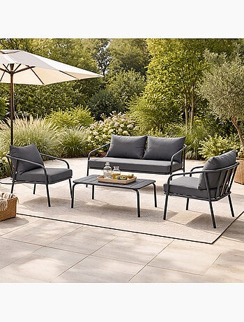BERGAME Salon de jardin 4 places gris foncé