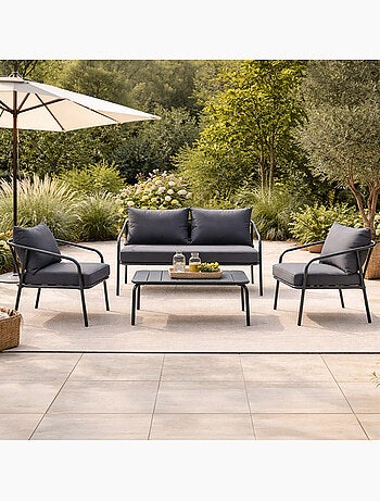 BERGAME Salon de jardin 4 places gris foncé