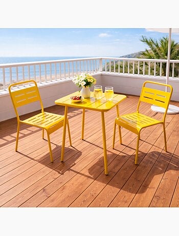 BERGAME Table carrée 2 places 50x50cm jaune