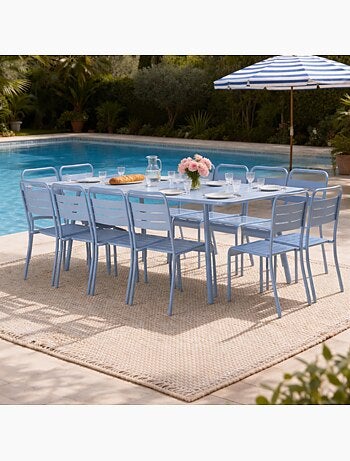 BERGAME Table de jardin 10-12 places 234cm bleue