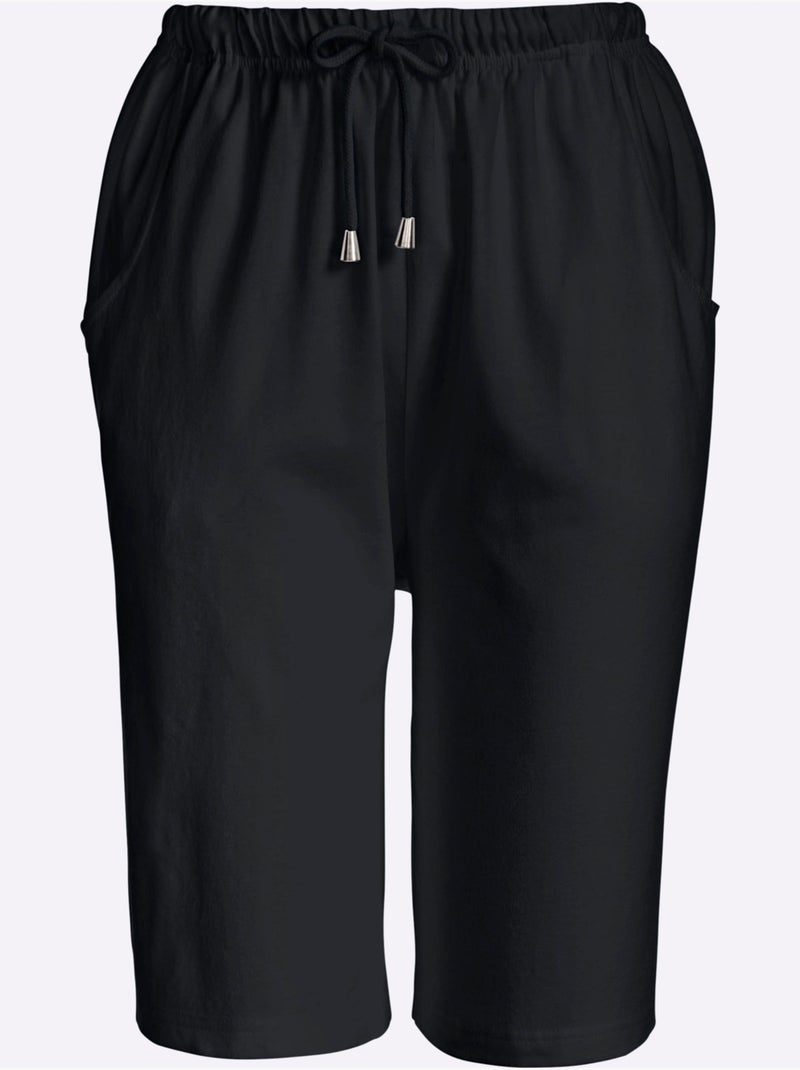 Bermuda à ceinture élastique avec cordon et 2 poches - Taille standard - Moda Vilona Bleu marine - Kiabi