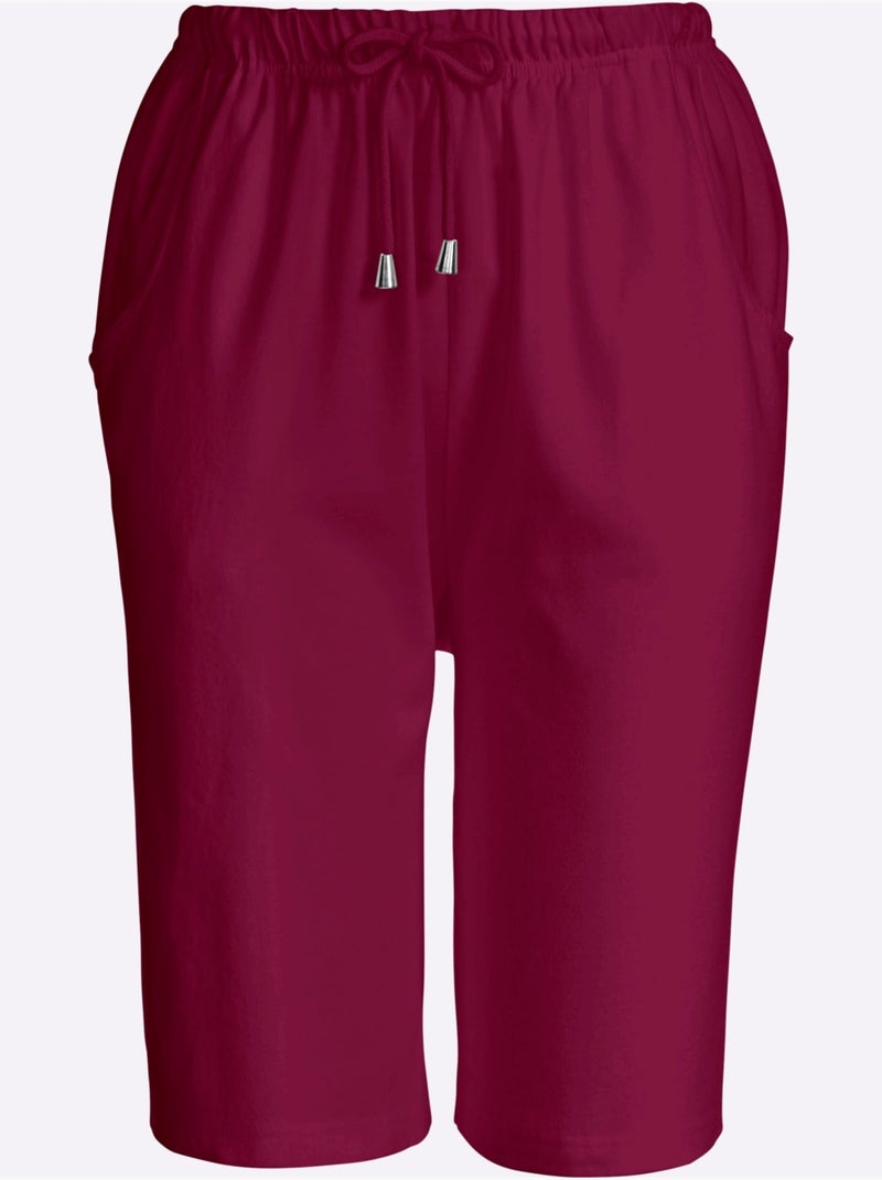 Bermuda à ceinture élastique avec deux poches et cordon - Taille standard - Moda Vilona Bordeaux - Kiabi